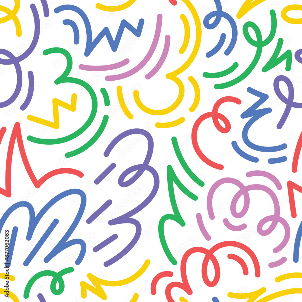 Abstract drawing doodle seamless pattern. Creative squiggle color lines. Trendy colorful background. Abstract drawing doodle seamless pattern. Creative squiggle color lines. Trendy colorful background.