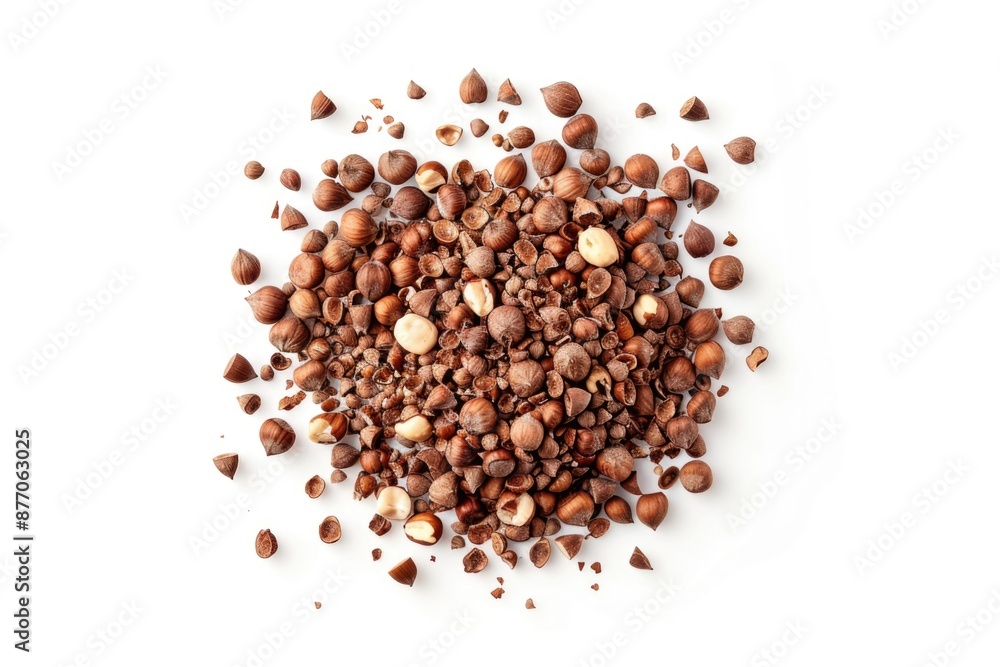 A photo of a pile of nuts on a white surface A photo of a pile of nuts on a white surface