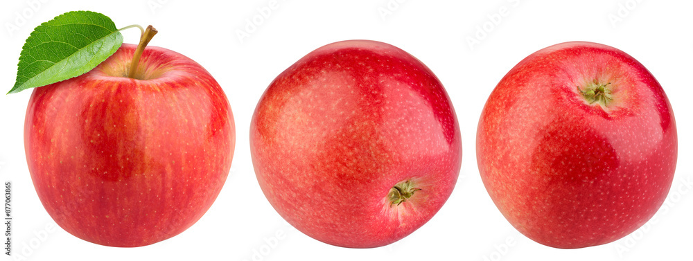 Apple on white background. Red apple with leaf isolated. Set of red appl with clipping path. Full depth of field. Apple on white background. Red apple with leaf isolated. Set of red appl with clipping path. Full depth of field.