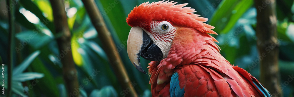 Obraz premium Close-up of scarlet macaw in tropical jungle