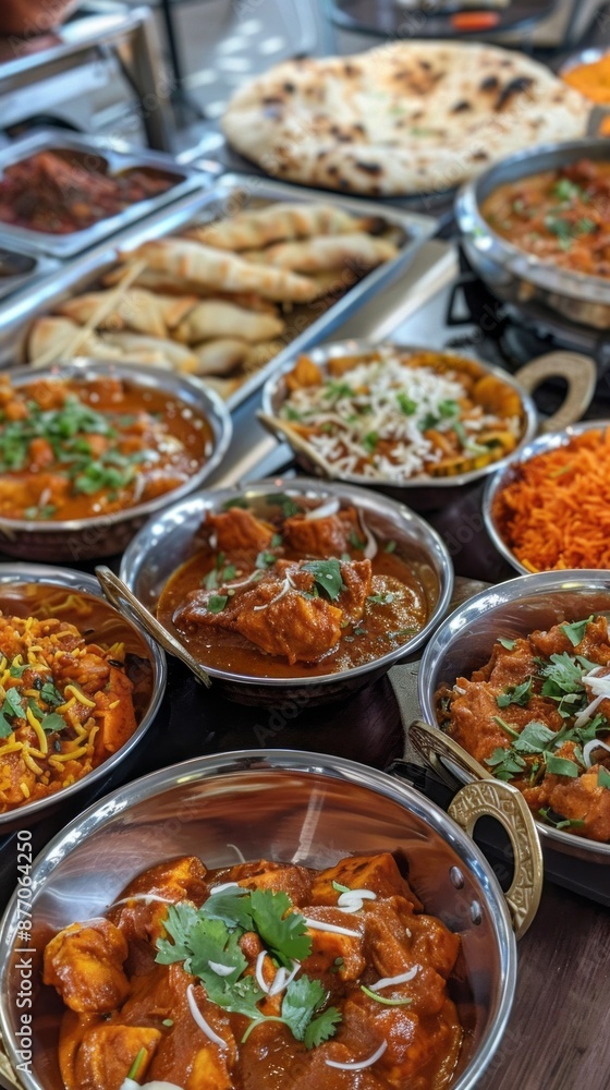 Indian Food Buffet With Curries, Naan, and Rice Indian Food Buffet With Curries, Naan, and Rice
