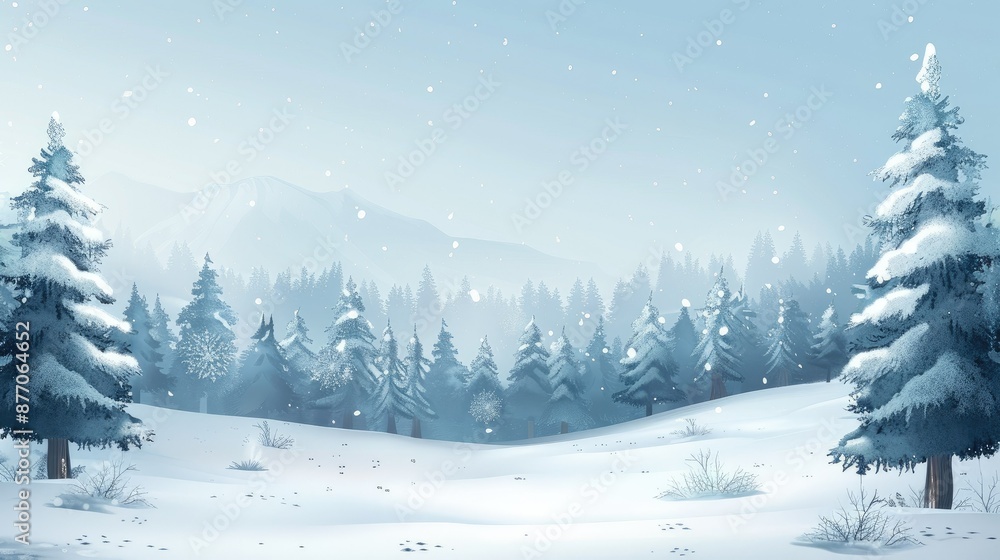 Naklejka premium Frosty winter landscape in snowy forest snow background