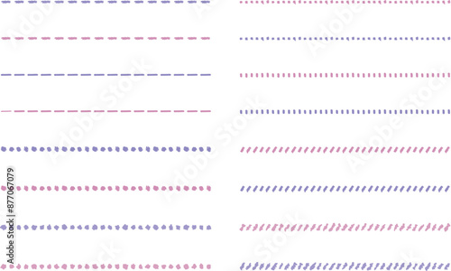 イラスト素材：ライン素材のあしらい　手書きのシンプルでかわいい罫線　ピンク　紫. simple hand draw borders