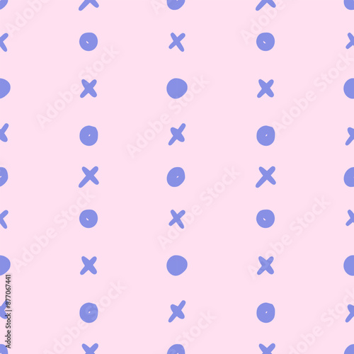 Vector abstract simple spotted seamless pattern. Repeating background with blue dots and crosses in hand drawn style. Design for fabric, wallpaper, wrapping paper, cover, poster, invitation