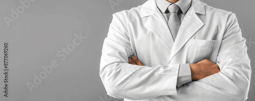 Wallpaper Mural A man in a white lab coat is wearing a tie and has his arms crossed. Concept of professionalism and formality, as the man is dressed in a suit and tie, which is typically worn in a work setting Torontodigital.ca