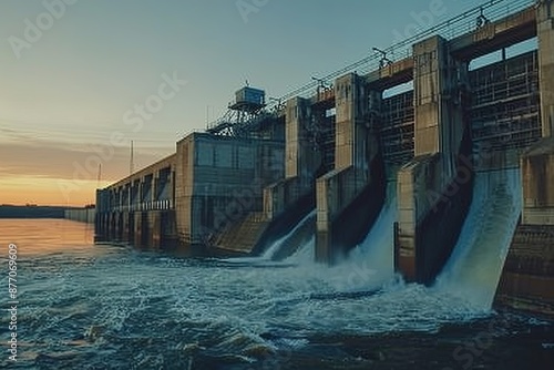 Hydroelectric Dam at Sunset