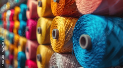 Colorful Thread Spools Close Up