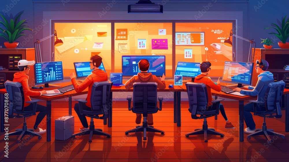 a hyperrealistic wallpaper highlighting the high-tech environment of a startup, with elements of collaboration, design, and advanced tools, offering ample copy space for text a hyperrealistic wallpaper highlighting the high-tech environment of a startup, with elements of collaboration, design, and advanced tools, offering ample copy space for text