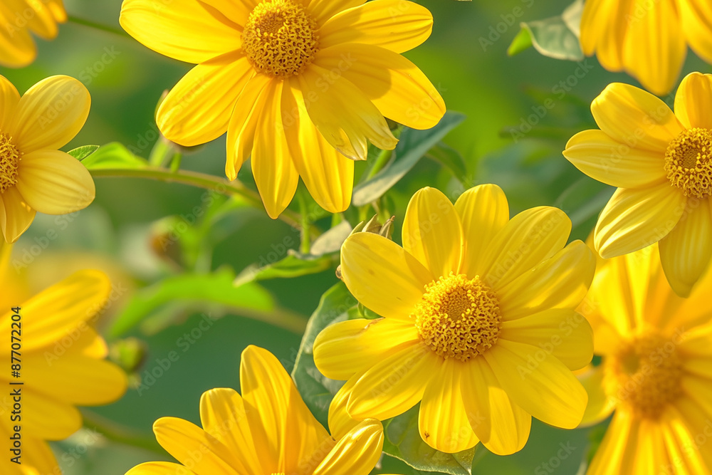 A seamless pattern of vibrant yellow flowers in full bloom, creating a warm and sunny visual effect. A seamless pattern of vibrant yellow flowers in full bloom, creating a warm and sunny visual effect.