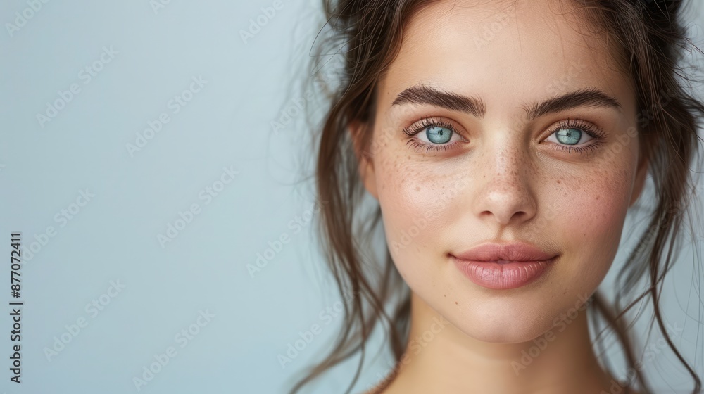 a close-up of a beautiful woman with a stressed expression, her face showing signs of tension and anxiety, capturing the struggles of daily life, providing ample copy space for text a close-up of a beautiful woman with a stressed expression, her face showing signs of tension and anxiety, capturing the struggles of daily life, providing ample copy space for text
