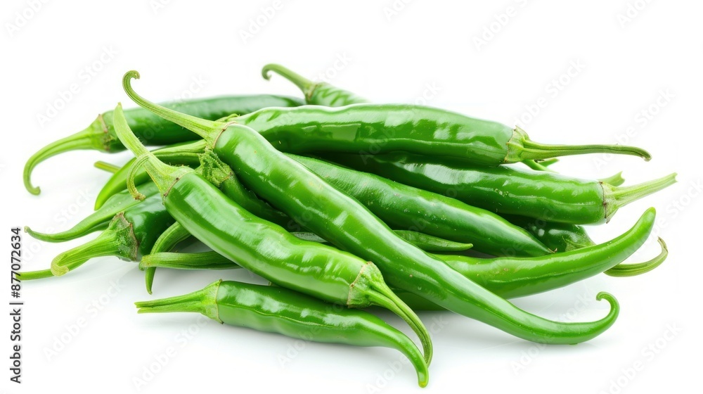 Green chilies on white background , Green chilies on white background ,