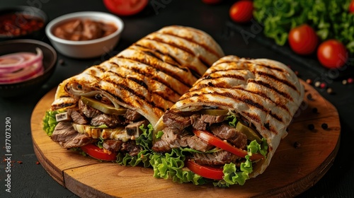 fresh grilled beef turkish or chicken arabic shawarma doner sandwich