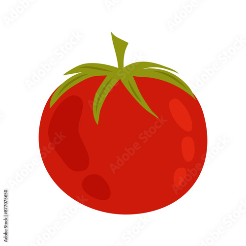 Flat style tomato. Vegetarian food. Cartoon illustration ripe tomato. Red tomato, ingredient for the salad.