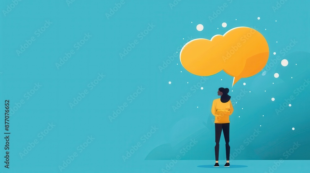 Opinion, person sharing opinion with speech bubble, flat design illustration Opinion, person sharing opinion with speech bubble, flat design illustration
