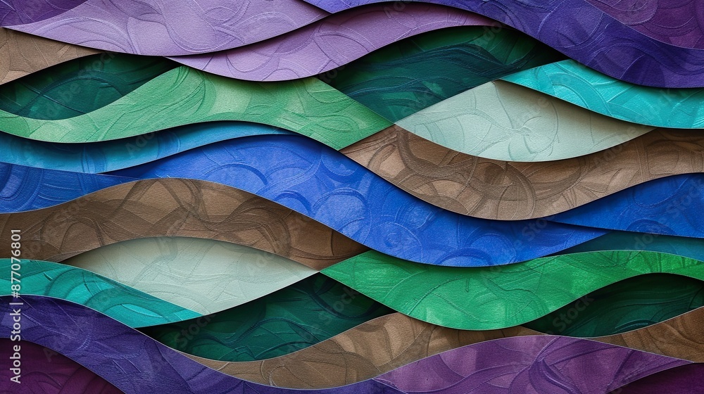 Green, Blue, and Purple Gradient Waves with Textured Abstract Layers Green, Blue, and Purple Gradient Waves with Textured Abstract Layers