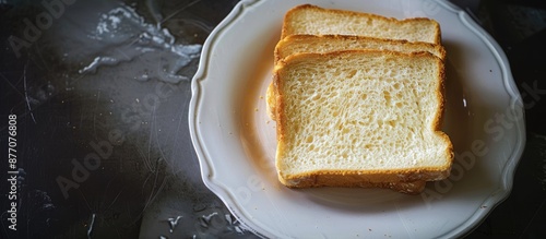 A slice of bread displayed on a white plate, with copy space image. photo