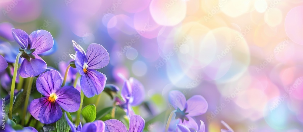 Wild violet flowers in full bloom on a background with copy space image. Wild violet flowers in full bloom on a background with copy space image.