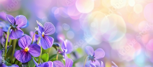 Wild violet flowers in full bloom on a background with copy space image. © HN Works