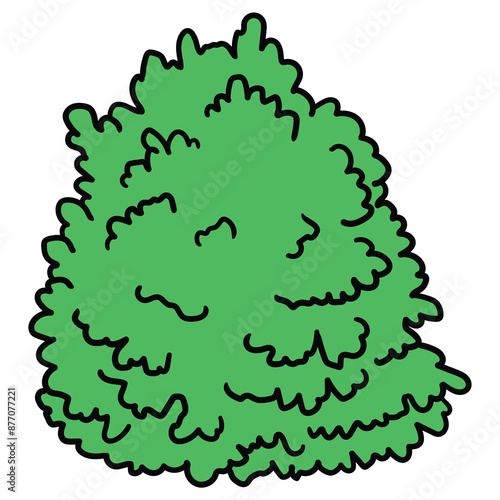 Hand drawn cartoon green bush on white background.