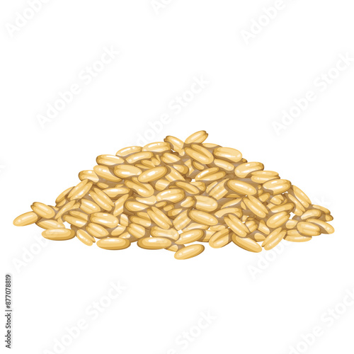 Dry cereal grains cartoon pile. Heap of whole raw ripe seeds for making flour, autumn agricultural cereal harvest mascot, cartoon organic vegan protein and food ingredient vector illustration