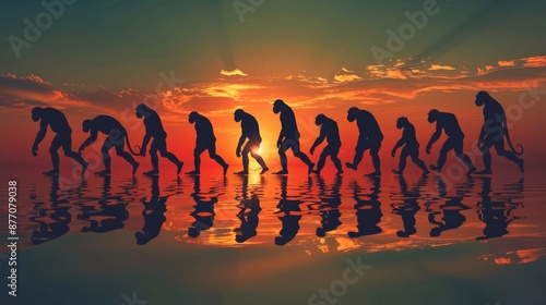 Human evolution. A study of the sequence of biological evolution of Homo sapiens. The face of a monkey, ape, ancient humans, modern humans