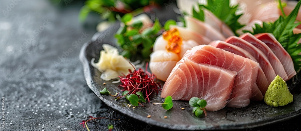 Delicious Japanese cuisine featuring tuna fish Maguro and succulent scallop, displayed in a copy space image. Delicious Japanese cuisine featuring tuna fish Maguro and succulent scallop, displayed in a copy space image.