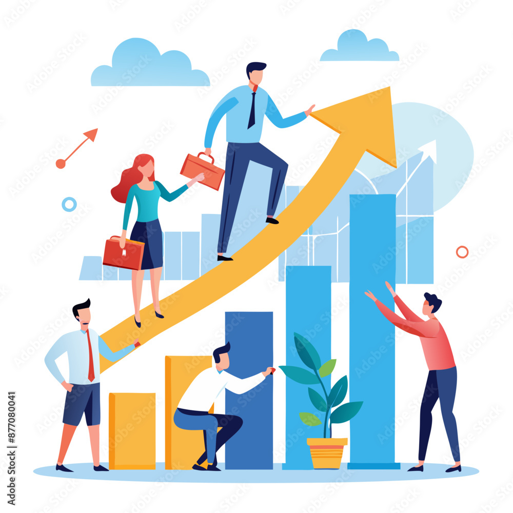 Business Team Collaborating to Build Company Growth Graph with Rising Arrow, Developing Successful Strategy Concept Business Team Collaborating to Build Company Growth Graph with Rising Arrow, Developing Successful Strategy Concept