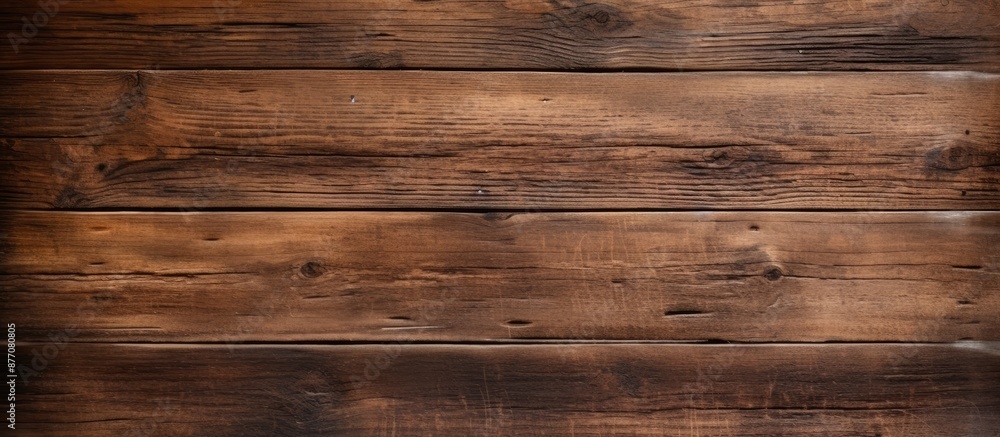 Naklejka premium A weathered, brown wooden texture creating a rustic wood background with copy space image.