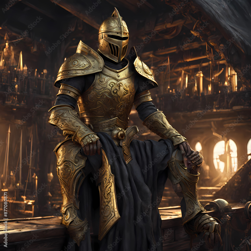 Abstract dark knight in golden armor Abstract dark knight in golden armor