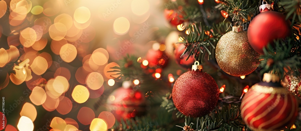 Tree adorned with Christmas balls for a festive copy space image. Tree adorned with Christmas balls for a festive copy space image.