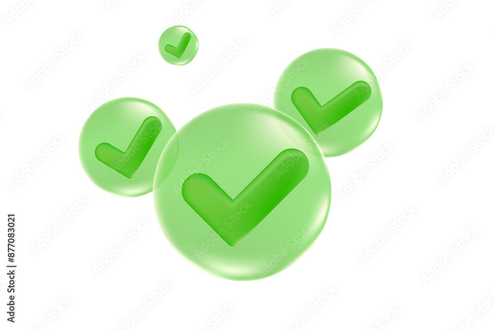 Cute 3D ok icon or check mark icon, in green flowing bubbles, isolated transparent design element. Eco friendly approve icon. Customer success clipart. Cute 3D ok icon or check mark icon, in green flowing bubbles, isolated transparent design element. Eco friendly approve icon. Customer success clipart.