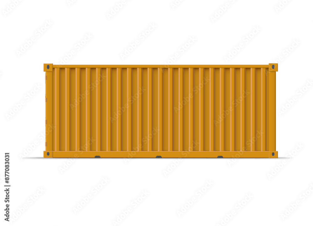 Cargo ship container vector mockup, orange storage shipping metal freight container side view, delivery, transportation Cargo ship container vector mockup, orange storage shipping metal freight container side view, delivery, transportation
