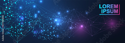 Global network connection website header or banner design. Abstract background with connecting dots and lines. Global business. Social network communication. Internet technology. Vector illustration