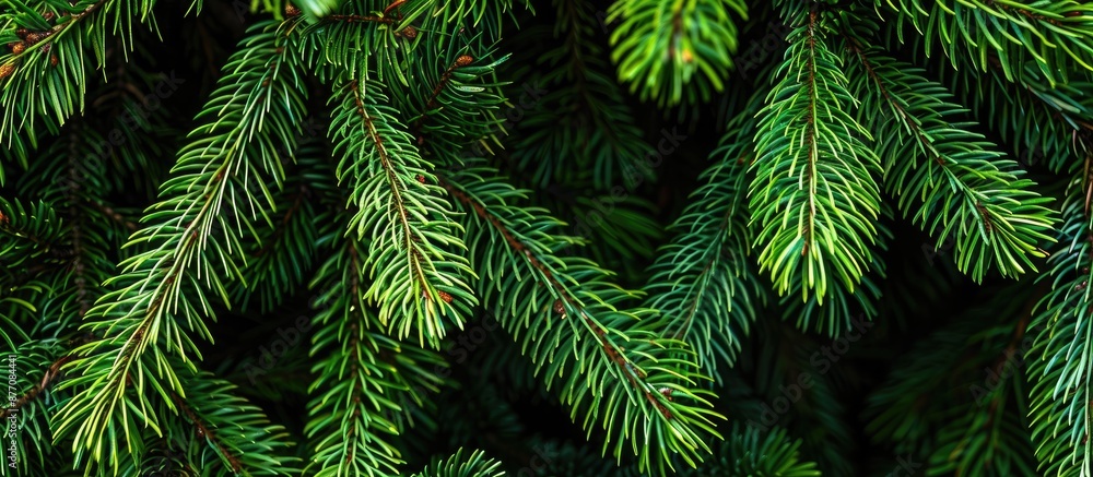 Close-up view of the spruce's lush green needles, with a copy space image. Close-up view of the spruce's lush green needles, with a copy space image.