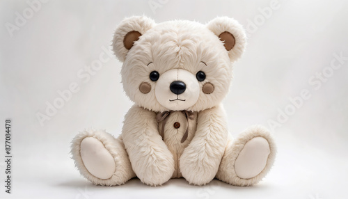 White teddy bear sitting on white background