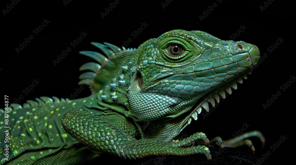 Obraz premium Green Plumed Basilisk Lizard (Basiliscus plumifrons), Boca Tapada generative ai