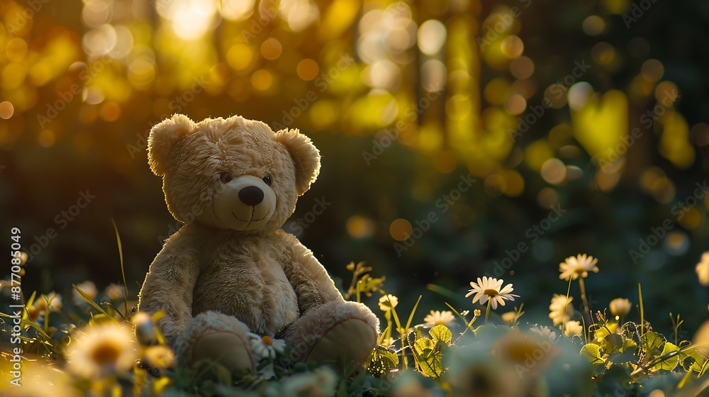 Little teddy bear sits back in the summer garden Little teddy bear sits back in the summer garden