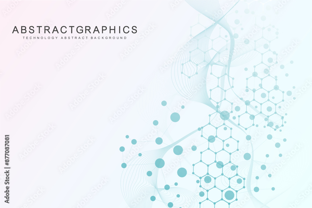Modern abstract molecules structure for science or medical background. DNA helix or atom visualization. Molecular wave flow abstract background. Vector illustration Modern abstract molecules structure for science or medical background. DNA helix or atom visualization. Molecular wave flow abstract background. Vector illustration