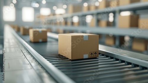 Wallpaper Mural Cardboard Box on Conveyor Belt in Warehouse Torontodigital.ca