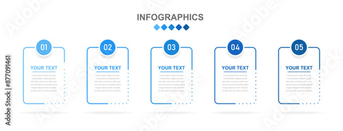 Business infographics. An infographic consisting of 5 steps or options. A thin linear infographic with a rectangular template for a presentation or website. Chronology of processes
