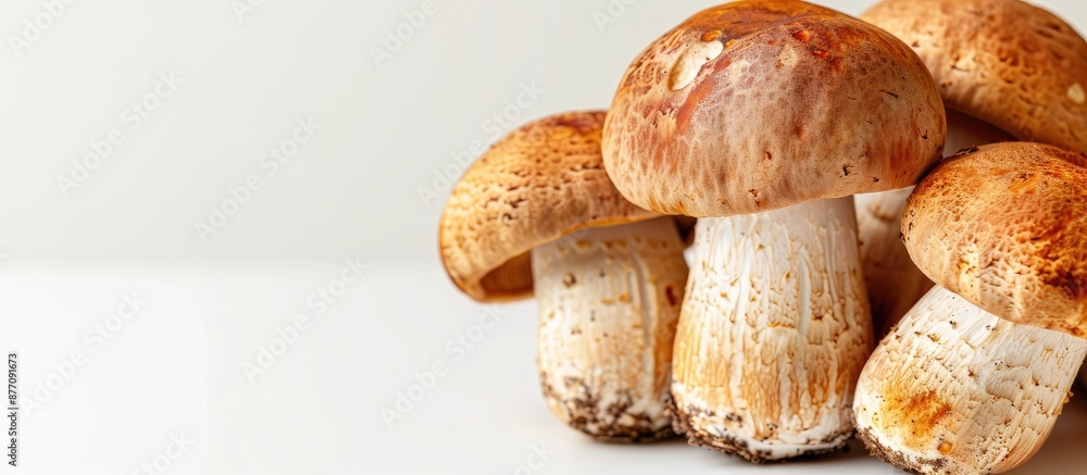 Boletus edulis mushrooms with a white background for copy space image. Boletus edulis mushrooms with a white background for copy space image.