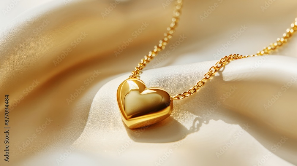 elegant golden heart pendant necklace best-seller on soft satin fabric background with luxurious lighting elegant golden heart pendant necklace best-seller on soft satin fabric background with luxurious lighting