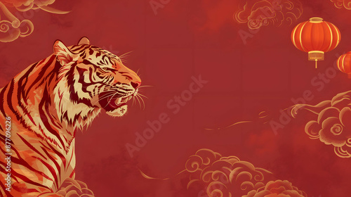 Wallpaper Mural Majestic Tiger Under Full Moon in Blossoming Red Landscape Torontodigital.ca