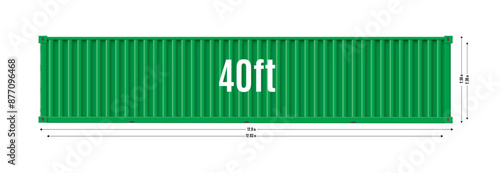 Vector illustration of green 40 ft. cargo container on isolated background.