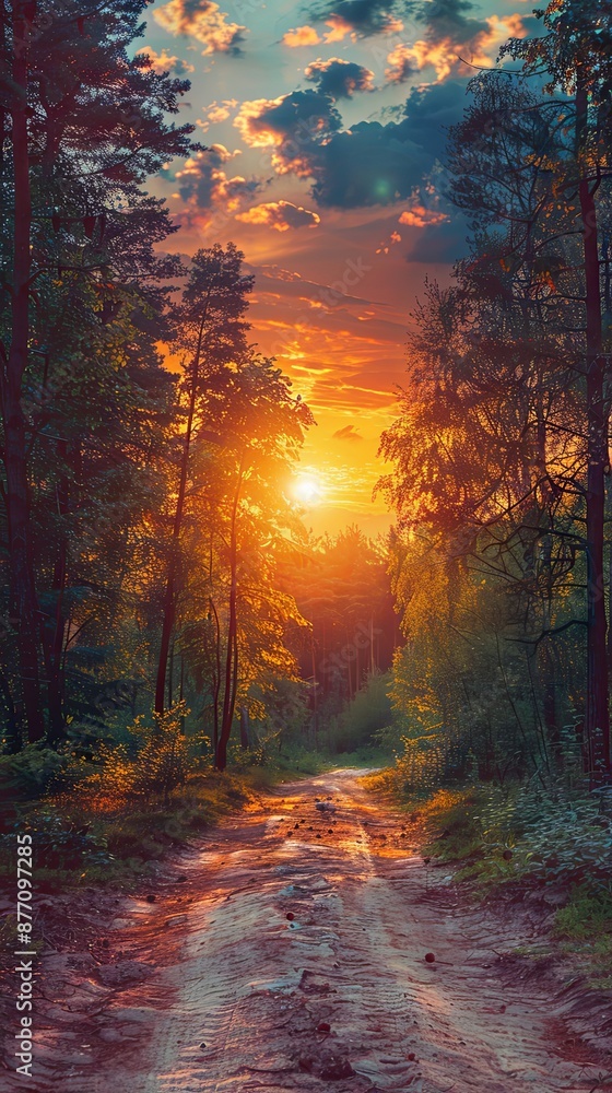 Dirt road deep in the forest A sunset. Creative banner. Copyspace image Dirt road deep in the forest A sunset. Creative banner. Copyspace image