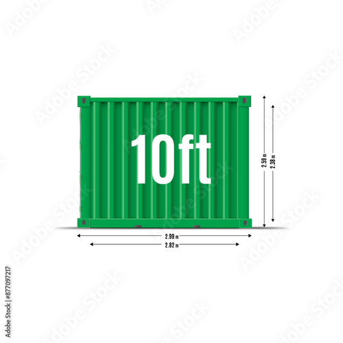 Metal green closed container with text 10 ft.