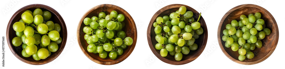 Green grapes in a wooden bowl, isolated, PNG set Green grapes in a wooden bowl, isolated, PNG set