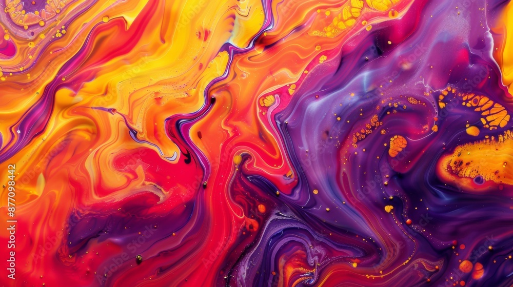 A vivid abstract painting showcasing dynamic swirls of yellow, pink, and purple hues, blending seamlessly together to create an energetic and mesmerizing visual experience. A vivid abstract painting showcasing dynamic swirls of yellow, pink, and purple hues, blending seamlessly together to create an energetic and mesmerizing visual experience.