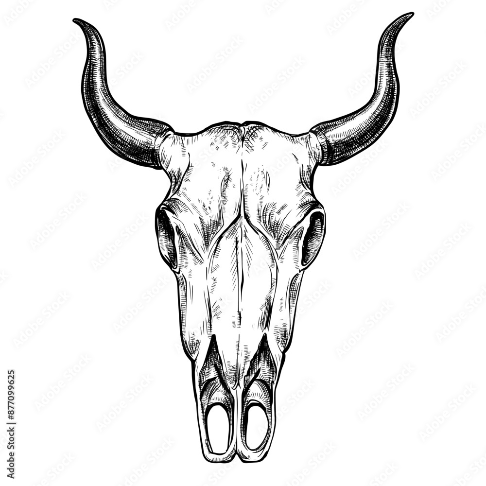 Bull skull vector in sketch drawing Bull skull vector in sketch drawing