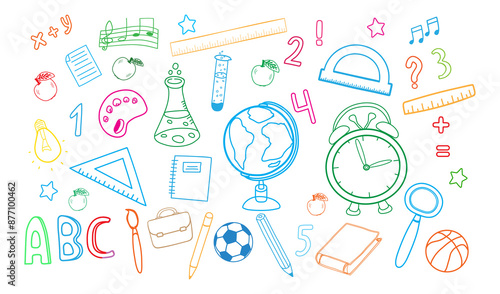 Colorful Educational doodles set with globe